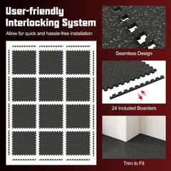 0.79 inch Thick Rubber Top Exercise Mat 48 Sq Ft with Boarders