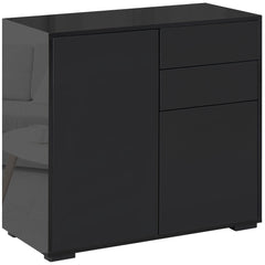 High Gloss Buffet Sideboard with 2 Drawers, 2 Doors and Adjustable Shelf, Kitchen Storage Cabinet with Push Open Design, Black