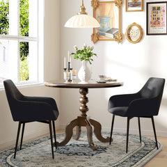 Dining Chairs Set of 2, Linen Upholstery Accent Chair with Back, Armrest, Metal Legs, Dark Grey