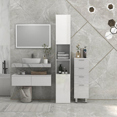Tall Bathroom Cabinet, High Gloss Storage Cabinet with Doors and Adjustable Shelves, 11.8" x 11.8" x 71.5", Black