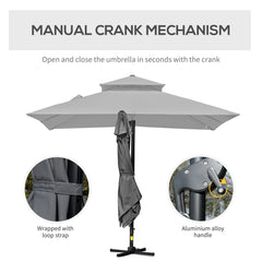 10' x 10' Cantilever Patio Umbrella, Double Top Square Offset Umbrella with 360° Rotation, 5 Adjustable Tilt Angles, Umbrella Cover, Aluminum Pole and Ribs, Light Blue