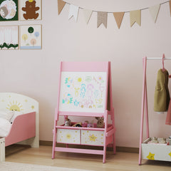 Art Easel for Kids, Double-Sided Whiteboard & Chalkboard with Paper Roll, 2 Storage Boxes, Gift for Boys, Girls, Green