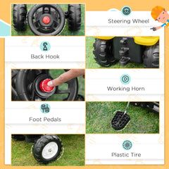 Ride on Tractor for Kids, Pedal Excavator Ride on Toy with Controllable Front Bucket for 3 Years Old, Yellow
