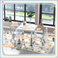 3 Pieces Toddler Table and Chair Set, Height Adjustable Kids Table and Chair Set w/ Storage, for Playroom Grey