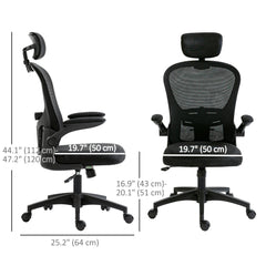Office Chair, Mesh Computer Desk Chair with Adjustable Headrest, 4D Lumbar Support, Flip-up Arm, Grey