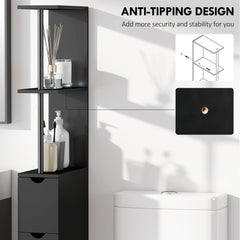 Tall Bathroom Storage Cabinet, Narrow Bathroom Cabinet with Drawers and Open Shelves for Small Spaces, White and Grey