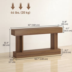 63 Inch Long Console Table, Vintage Narrow Entryway Table with Storage Shelf for Living Room and Hallway, Dark Brown