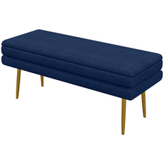 39" Storage Ottoman, Velvet End of Bed Bench with Steel Legs, Foot Stool with Storage for Bedroom, Living Room, Beige