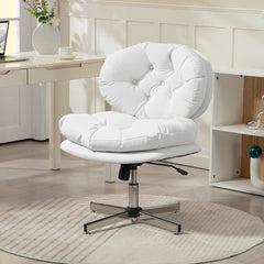 Computer Desk Chair, Armless Office Chair with Wide Padded Seat and Adjustable Height, Cream White