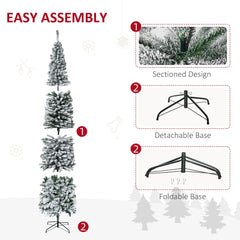 6ft Flocked Christmas Tree, Pencil Christmas Tree with Realistic Branch Tips, Folding Metal Stand, Green