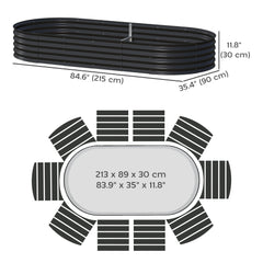 7' x 3' x 1' Large Outdoor Planter Box, Galvanized Raised Garden Bed with Metal Plant Stake, Black