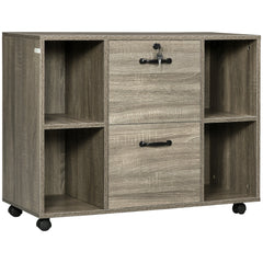Lateral Filing Cabinet with Wheels and Lockable Drawer, File Cabinet, Mobile Printer Stand with Open Shelves for Letter and A4 Size Documents for Home Office, Grey