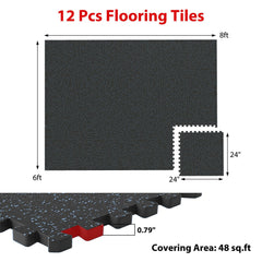 0.79 inch Set of 2 Thick Rubber Top Exercise Mat 48 Sq Ft with Boarders-Blue