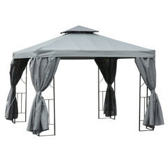 10' x 10' Patio Gazebo Outdoor, Canopy Shelter with Double-tier Roof, Pavilion Sidewalls for Garden Events, Brown