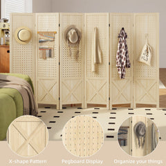 4.7' 3 Panel Wooden Room Divider with Pegboard Display, Folding Privacy Screen for Home Office, Natural