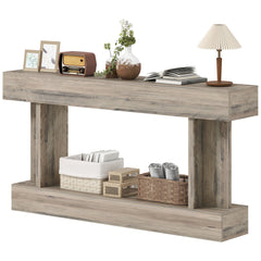 63 Inch Long Console Table, Vintage Narrow Entryway Table with Storage Shelf for Living Room and Hallway, Dark Brown