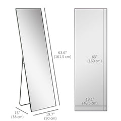 64"x20" Full Length Mirror, Floor Standing, Wall-Mounted or Leaning Against Wall Tall Mirror w/Support Frame, Rectangular Full Body Mirror for Bedroom, Living Room, Black