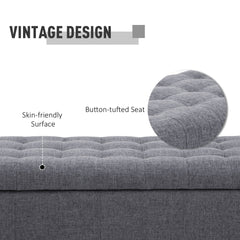 Storage Ottoman, Linen Fabric End of Bed Bench with Soft Close Lid, Button Tufted Storage Bench for Living Room, Entryway or Bedroom, 42" x 17" x 19", Beige