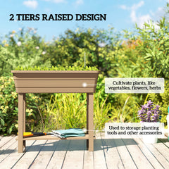 41L Self Watering Raised Garden Bed w/ Ventilation Transparent Lid Greenhouse, Planter Box w/ Storage Shelf, Black