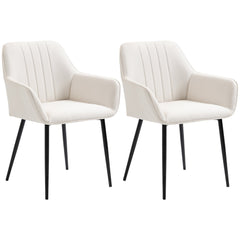 Dining Chairs Set of 2, Linen Upholstery Accent Chair with Back, Armrest, Metal Legs, Dark Grey