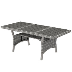 75" Outdoor Dining Table for 6-8, Wicker Patio Table with Storage Shelf and WPC Slatted Top for Balcony, Grey