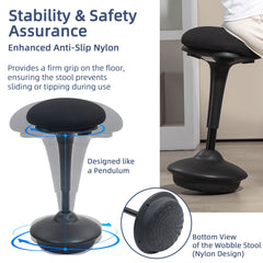Swivel Standing Desk Chair, Backless Wobble Stool Chair, Adjustable Active Ergonomic Standing Stool with Rocking Motion