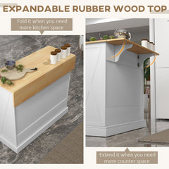 Kitchen Island with Drop Leaf, Rolling Kitchen Cart with 2 Drawers, Adjustable Shelves and Wood Countertop, Black