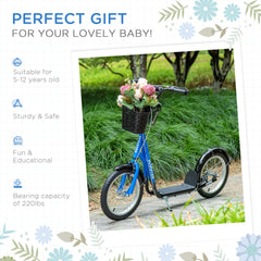 Kick Scooter with Adjustable Handlebar, Kids Scooter with 2 Brakes Basket Cupholder 16" Inflatable Rubber Tyres Orange