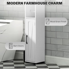 Narrow Bathroom Cabinet, Tall Bathroom Storage Cabinet with Barn Doors, Drawer and Adjustable Shelves, Brown Wood Grain