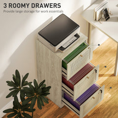2 Drawer Filing Cabinet with Lock, Boho File Cabinet for A4 Letter Size Files with Decorative Rattan Accents, Oak