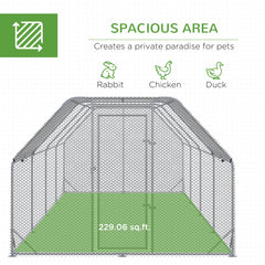 Chicken Run Outdoor, Galvanized Large Metal Chicken Coop Cage, Walk-in Enclosure Poultry Hen Run House Playpen Rabbit Hutch with Flat Roof, Cover, 9.2'x6.2'x6.5', Silver