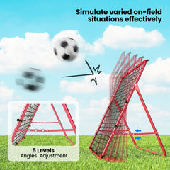 Soccer 5 Angles Adjustable Soccer Rebounder Net, Multi-Sport Training Bounce Back Net, Red