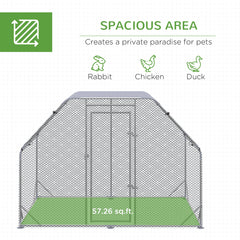 Chicken Run Outdoor, Galvanized Large Metal Chicken Coop Cage, Walk-in Enclosure Poultry Hen Run House Playpen Rabbit Hutch with Flat Roof, Cover, 9.2'x6.2'x6.5', Silver