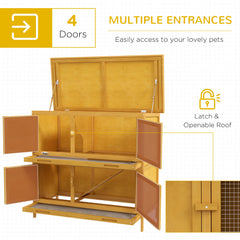 Wood Rabbit Hutch with 2 Large Main House, Ramp, Trays, Grey
