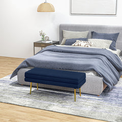 39" Storage Ottoman, Velvet End of Bed Bench with Steel Legs, Foot Stool with Storage for Bedroom, Living Room, Beige