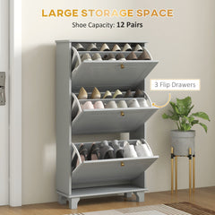 Narrow Shoe Storage with 3 Flip Drawers and Adjustable Shelves, Shoe Cabinet Organizer for 12 Pairs of Shoes, Black
