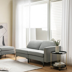 4 Seat L Shaped Modular Sectional Sofa, 123 in Wide with Movable Chaise Ottoman and 2 USB Ports, Grey