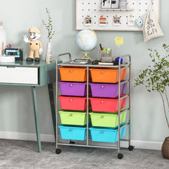 10-Drawer Rolling Storage Cart-Deep Multicolor