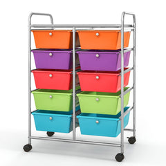 10-Drawer Rolling Storage Cart-Deep Multicolor