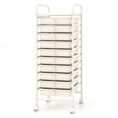 10 Drawer Rolling Storage Cart Organizer with 4 Universal Casters-White