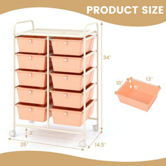 10-Drawer Rolling Storage Cart-Peach