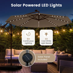 10 Feet Cantilever Umbrella with 32 LED Lights and Solar Panel Batteries-Tan