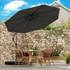 10 Feet Offset Hanging Umbrella with Base Patio Cantilever Umbrella with Tilt-Gray