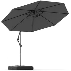10 Feet Offset Hanging Umbrella with Base Patio Cantilever Umbrella with Tilt-Gray