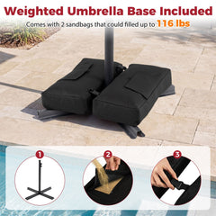 10 Feet Offset Hanging Umbrella with Base Patio Cantilever Umbrella with Tilt-Red