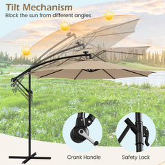 10 Feet Patio Offset Umbrella with 112 Solar-Powered LED Lights-Beige-Beige