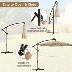 10 Feet Patio Offset Umbrella with 112 Solar-Powered LED Lights-Beige-Beige