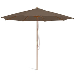 10 Feet Patio Umbrella with 8 Wooden Ribs and 3 Adjustable Heights-Brown
