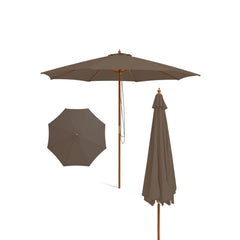 10 Feet Patio Umbrella with 8 Wooden Ribs and 3 Adjustable Heights-Brown