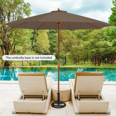 10 Feet Patio Umbrella with 8 Wooden Ribs and 3 Adjustable Heights-Brown